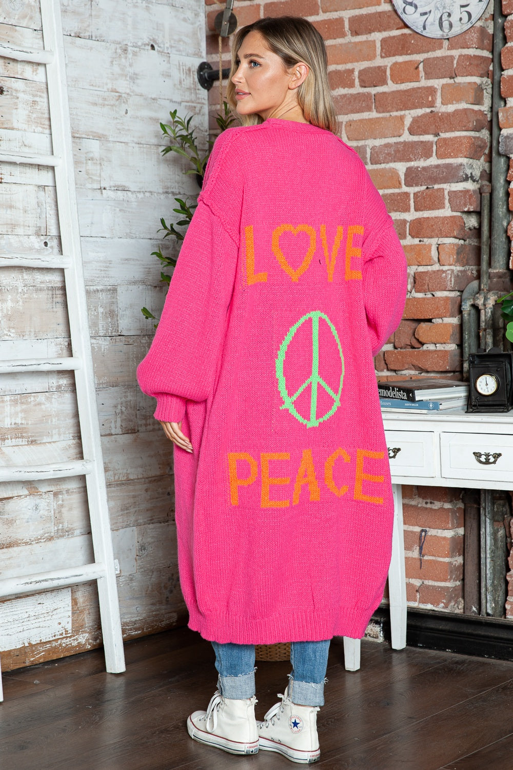 Letter Dropped Shoulder Long Sleeve Cardigan